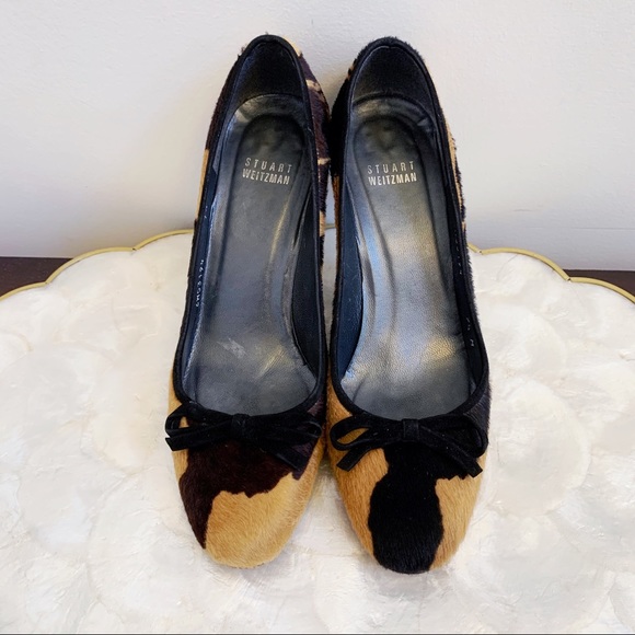 Stuart Weitzman Calf Hair Tan Animal Print Heels - Picture 3 of 13
